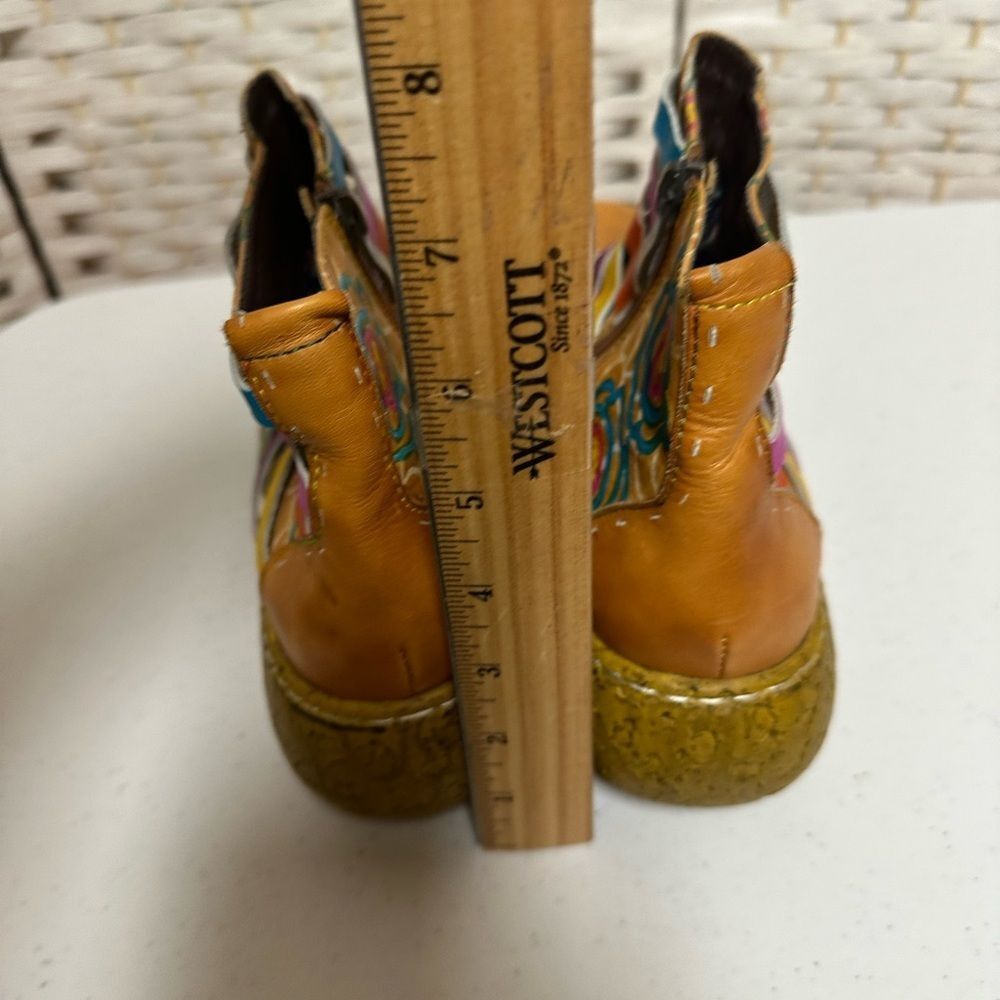Socofy Ankle boots women’s sz 6.5eu 37 boho like new colorful cork look heel zip - Picture 6 of 10